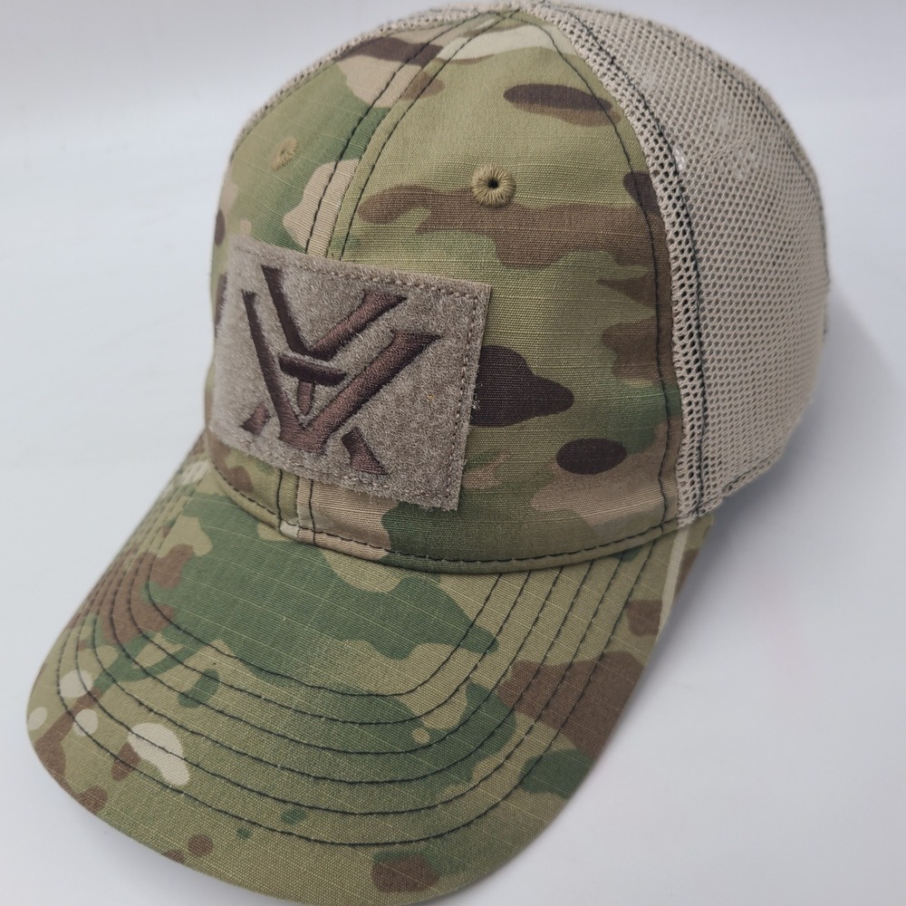 Vortex Optics Hat Adjustable Trucker Mesh Green Beige Scopes Tactical Outdoors